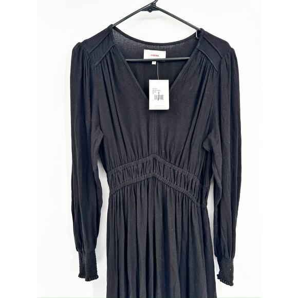 Xirena Odette Black V-Neck Long Sleeve A-Line Midi Dress Size Medium NWT - Picture 6 of 6